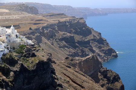View of the caldera of the Cyclades island of Santorini-Greeceの写真素材