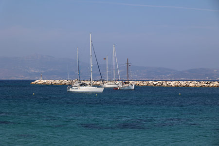 Sailing boats in the port of the Cyclades Island of Naxos-Greece