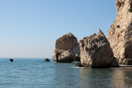 The Rock of Aphrodite, or Petra Tou Romiou, is one of the most famous landmarks on the islandの写真素材