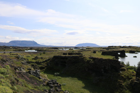 Iceland - Fantastic landscape at Lake Myvatnの写真素材