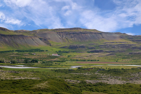 Icelandic landscape seen from extinct volcano crater Grabrok-Icelandの写真素材