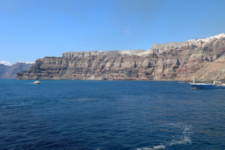 View of the crater rim of the Cyclades island of Santorini - Greeceの写真素材