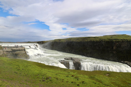 Gullfoss waterfall is one of the most beautiful and famous sights on the Icelandの写真素材
