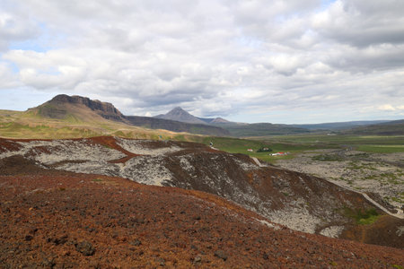 The extinct volcano crater Grabrok Islandの写真素材