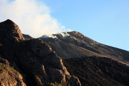 The summit of Stromboli volcano, Italyの写真素材