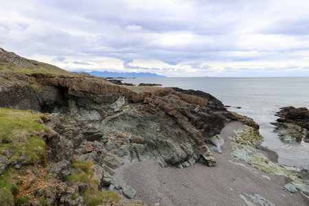 Coastal landscape Laekjavik beach just north of Hvalnes, Icelandの写真素材
