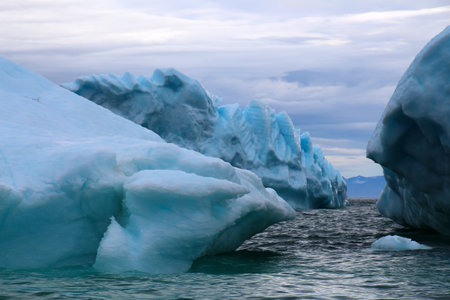 Arctic Icebergs in Ilulissat Icefjord in Disko Bay on the western coast of Greenlandの写真素材