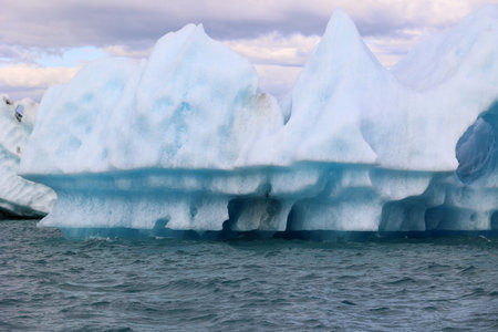 Boat trip between the icebergs in the JÃ¶kulsÃ¡rlÃ³n glacier lagoon - Icelandの写真素材