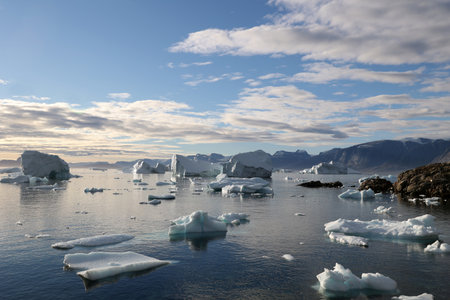 View of the Uummannaq Fjord, Greenland, Denmarkの写真素材