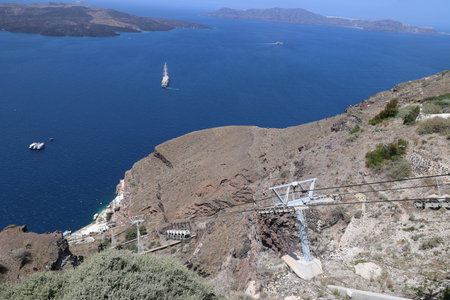 View of the cable car from the Cyclades island of Santorini-Thira -Greeceの写真素材