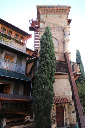 Fairy tale clock tower of the Rezo Gabriadze puppet theater, Tbilisi, Georgiaの写真素材