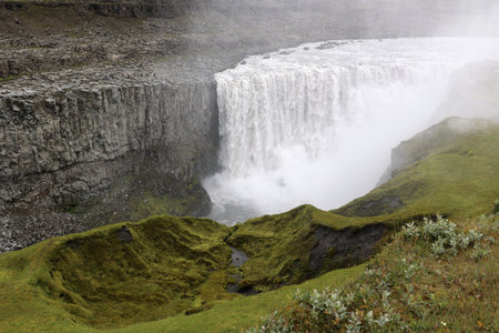 Dettifoss waterfall one of the largest waterfalls in Europe-Icelandの写真素材