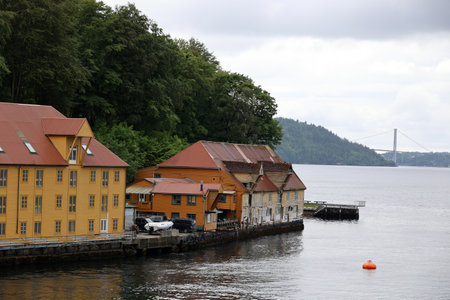 Building view in the port of Bergen old and new condition, Norwayの写真素材