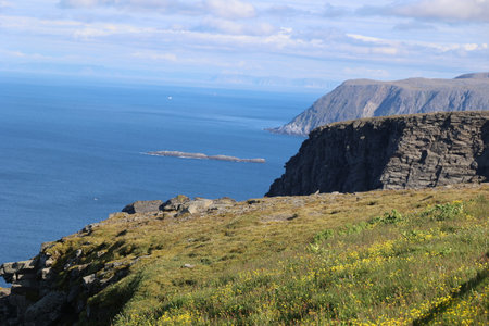 View of the coast of the North Cape Plateau - Nordkapp, Norwayの写真素材