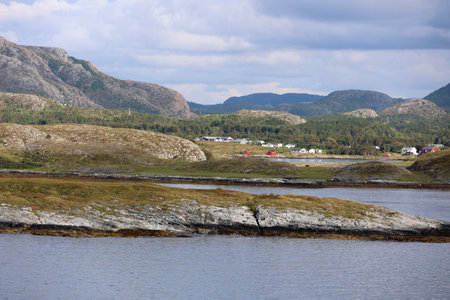 Mountains on the coastal landscape in the Nordland region, Norwayの写真素材