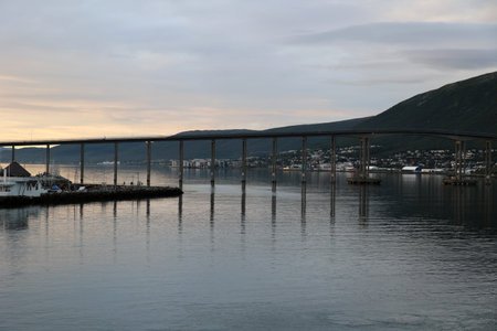 The Tromso Bridge- Tromsobrua in the northern Norwegian city of Tromsoの写真素材