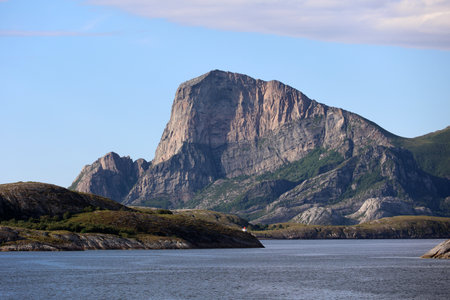 Mountains on the coastal landscape in the Nordland region, Norwayの写真素材