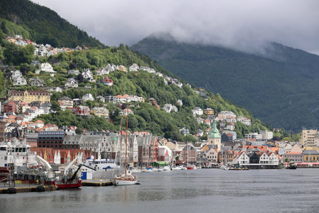 Skyline of the Norwegian city of Bergenの写真素材