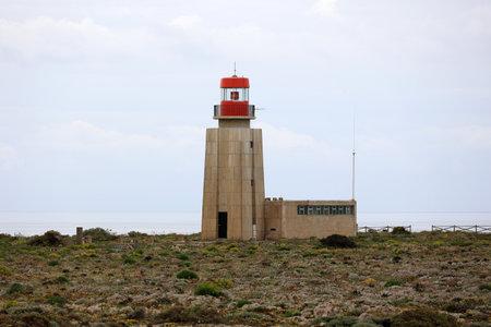 The Farol de Sagres is a lighthouse in Sagres, Algarve, Portugalの写真素材