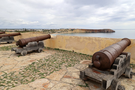 Cannons at the fortress of Sagres, Algarve, Portugalの写真素材