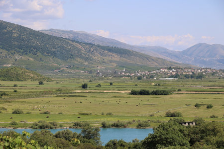 View of the landscape of the Butrint Canal - Albaniaの写真素材