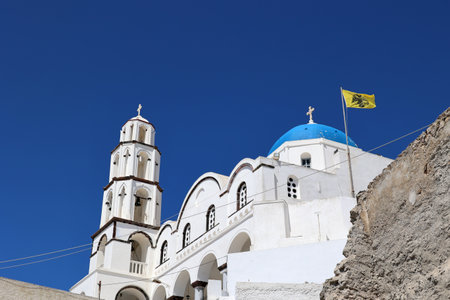 Holy Church of the Transfiguration of the Savior Pyrgos Kallistis-Santorini-Thera-Greeceの写真素材