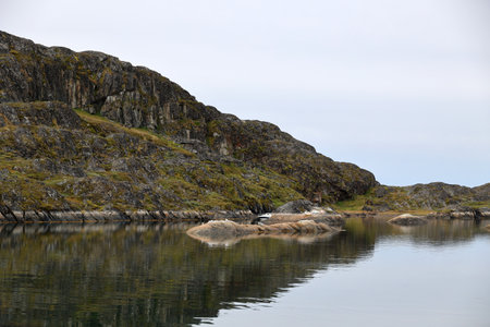 Coastal view of the small town of Sisimiut, Greenland, Denmarkの写真素材