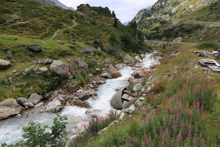 Beautiful mountain stream in the Swiss Alpsの写真素材