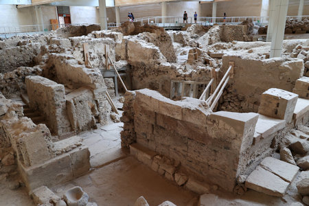Archaeological site of Akrotiri on the Greek Cyclades island of Santorini-Greekの写真素材