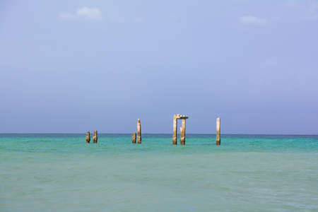 Sea and sky With the pillars ruinsの写真素材
