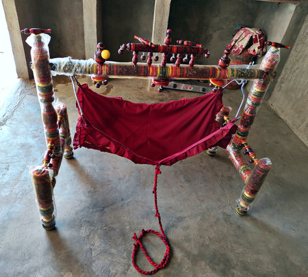 Indian Village Wooden Cradleの写真素材