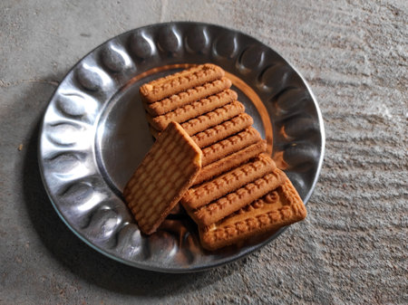 A Indian Popular Wheat Biscuits In Steel Dishの写真素材