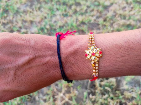 The festival of tying Rakhi is celebrated in India and this festival is the festival of brother and sister.の写真素材