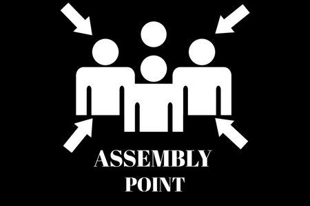 A Fire Assembly Point Signage Illustration Design Emergency Evacuation Sign Gathering Sticker...