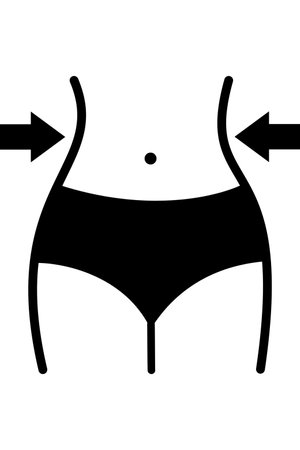 A Woman Waist, Waistline, Weight Loss Icon. Girl Fit Body Logo Silhouette Style, Female Fitness, Beauty, Health Care. Girl Hips, Belly, Slim Body Sculpture Symbolの写真素材