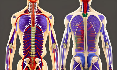 A Portrait of human anatomical models isolated, often used tools for medical study. font and back...