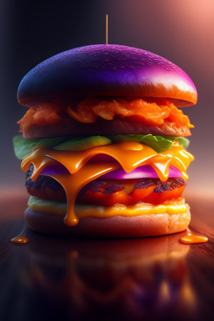 A symmetry product render poster vivid colors classical proportion burger, glowing fog intricate, elegant, highly detailed, digital painting, art station, concept art, AI Generative Illustration Graphicの素材