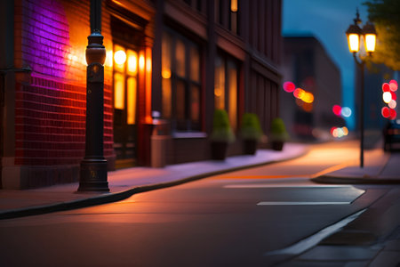 A New York sidewalk, graffiti brick wall, light post, bokeh background , night, AI Generative Illustration Graphic Design Artの素材