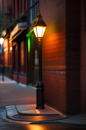 A New York sidewalk, graffiti brick wall, light post, bokeh background , night, AI Generative Illustration Graphic Design Artの素材