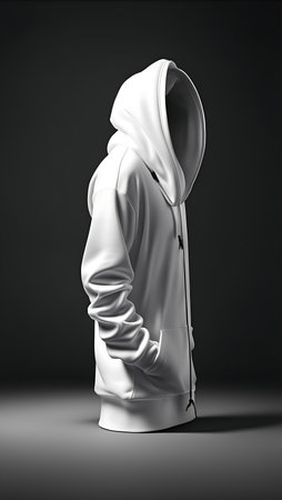 A 3d oversized stylish white hoodie on the hanger on the black background, the hoodie is only white without any graphic details, AI Generative Illustration Graphic Design Artの素材
