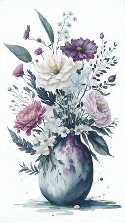 A AI Generative, Vase of flowers clipart white background scattered watercolor,の素材