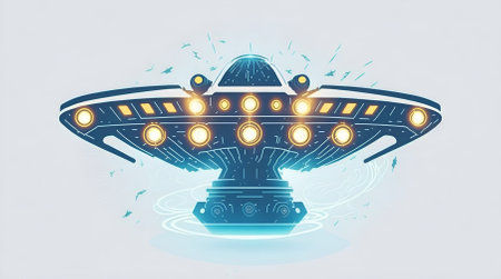 A Illustration Of Aliens spaceship ufo lights space object flying plate ship, AI Generativeの素材