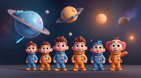 A creative The Space Explorers, cartoon style, 3d render, AI Generativeの素材