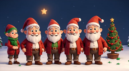 A christmas gnomes cartoon, AI Generative Illustration Digital Artの素材