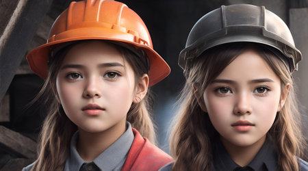 A Portrait Of The Young Girl of workers people, World Labor Day Concept, AI Generativeの素材
