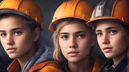 A Portrait Of The Young Girl And Boy Group of workers people, World Labour Day Concept, AI Generativeの素材