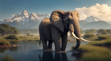 A elephant in the water, AI Generativeの素材