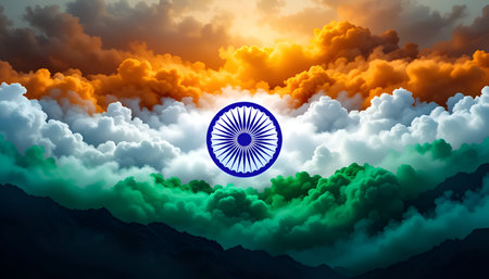 An Tricolour Indian flag with Ashok wheel background illustration, 15th August Indian Happy...