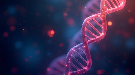 An Dna helix enlarged model in bright colors and spots, Multi Color DNA Structure On Black Backdropの写真素材
