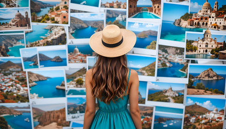A Collage of printed travel photos, Illustration Image Pictureの写真素材